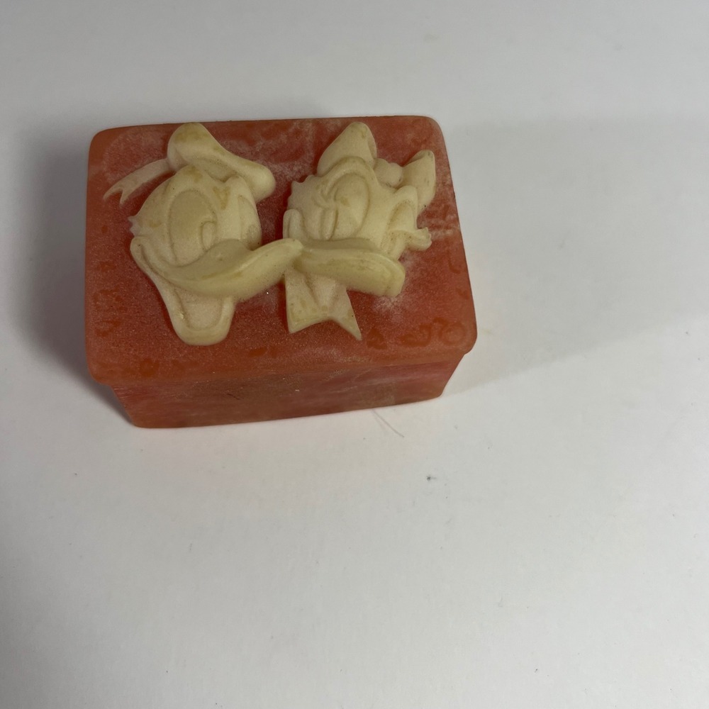 Vintage Donald & Daisy Duck Disney Soapstone Trinket Jewelry Box 2 x 2.75"